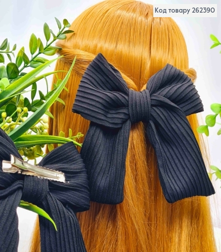 Бант ЧОРНИЙ, на заколці 5,5см, тканина гофра, розмір 12*11,5см, ручна робота 262390 фото 1