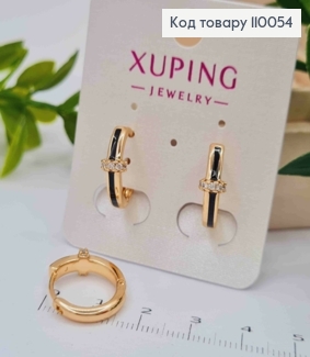 Сережки кільця прикрашені Блискучими камінцями та Чорною емаллю, діаметр 1,6см,  Xuping 18K 110054 фото