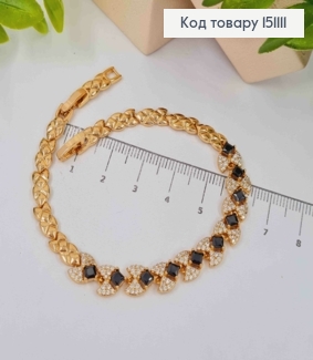 Браслет "ГРАЦИЯ" с Черными камешками, длина 17+2,5см, Xuping 18K 151111 фото