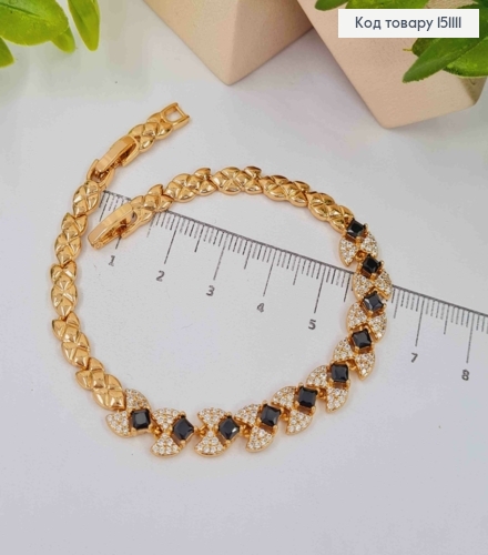 Браслет "ГРАЦИЯ" с Черными камешками, длина 17+2,5см, Xuping 18K 151111 фото 1
