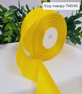 Лента атласная ЯРКО-ЖЕЛТАЯ (цвет 015), ширина 4см, длина 36 ярдов (33м) 714040 фото