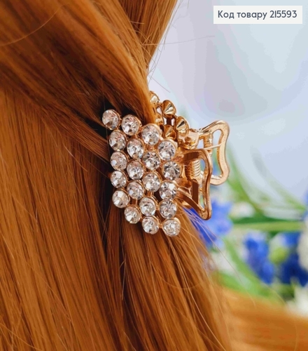 Краб метал "Фігурний", 2,5см в камінцях , золотого кольору 215593 фото 2