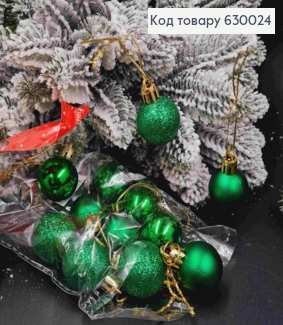 Набор игрушек (30мм) ЗЕЛЕНЫЕ, Китай ,12 шт/уп, (глитер,матовые, глянцевые) 630024 фото