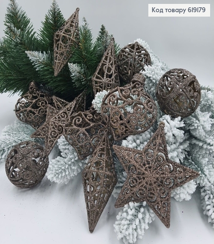 Набор игрушек КОРИЧНЕВЫЕ глитер дутые, 12шт/уп, Украина 619179 фото 1