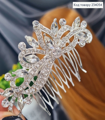 Гребень для волос в камнях 10см, серебряного цвета 234054 фото 1