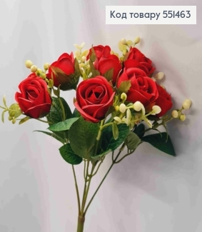 Искусственная композиция Розы, КРАСНОГО цвета, 5 веточек, 10 цветочков на металл, высота 30см. 551463 фото