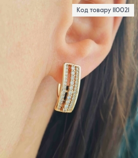 Сережки Прямокутні прикрашені Блискучими камінцями, 1,7см, англійська застібка, Xuping 18К 110021 фото