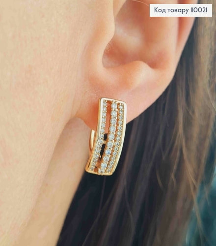 Сережки Прямокутні прикрашені Блискучими камінцями, 1,7см, англійська застібка, Xuping 18К 110021 фото 1