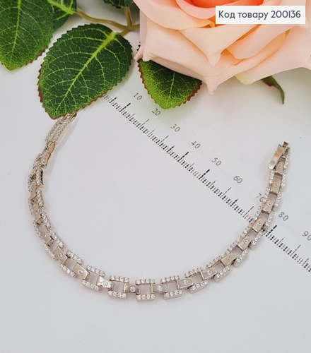 Браслет родированый Квадраты с камнями 5мм, длина 18,5см, Xuping 200136 фото 1