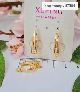 Серьги Стрелочка с камешками, длина 1,8см, англ застежка, XUPING 18K 117384 фото
