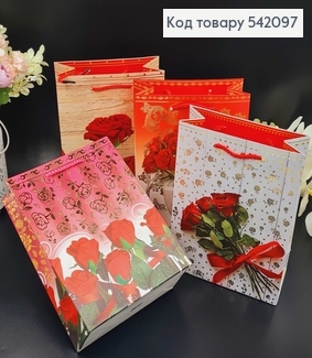 Пакет бумажный "Розы", 18х23х8см, в ассорт. 542097 фото