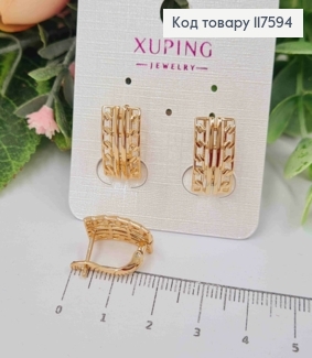 Серьги пластинки, ажурные с якорным плетением, 1,5см, англ. застежка, Xuping 18К 117594 фото