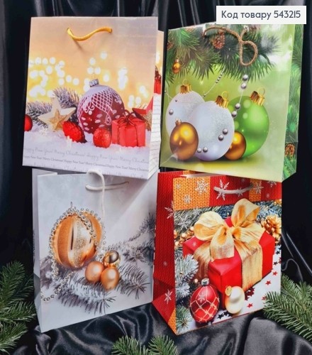 Пакет бумажный с рисунком "Новогодние игрушки", 23*23*11см, в ассортименте 543215 фото 1