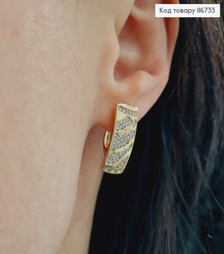 Серьги пластинки, леопардовый принт в камешках, 2см, шир.8мм, англ.зам. Xuping 18К 116733 фото 2