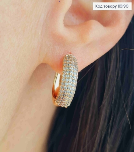 Сережки Кільця прикрашені Блискучими камінцями, ширина 5мм,  діаметр 1,5см, Xuping 18K 110190 фото 1