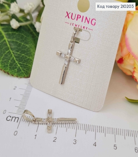 Крестик родованный, с четырьмя камешками, 2*1,4см, Xuping 210203 фото 1