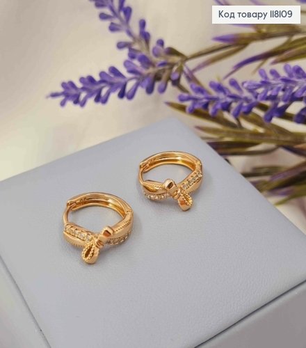 Серьги кольца "Изысканный Бантик" украшен камнями и тиснением, диаметр 1,5см, Xuping 18К. 118109 фото 3
