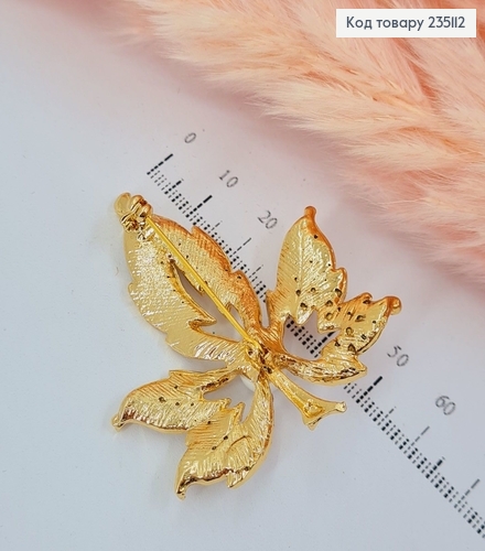 Брошка метал Кленовий листочок з камінцями 235112 фото 2