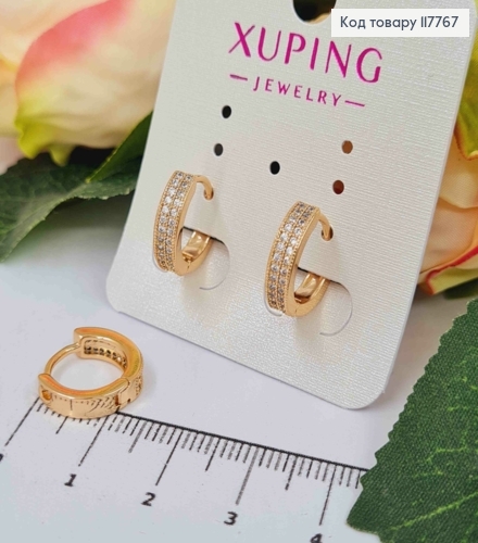 Серьги кольца украшены Блестящими камешками в два ряда, ширина 4мм, диаметр 1,4см, Xuping 18К. 117767 фото 1