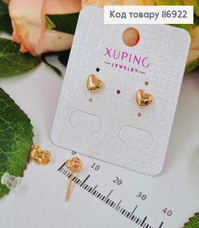 Серьги гвоздики, объемные Сердечка, 6мм, Xuping 18K 116922 фото