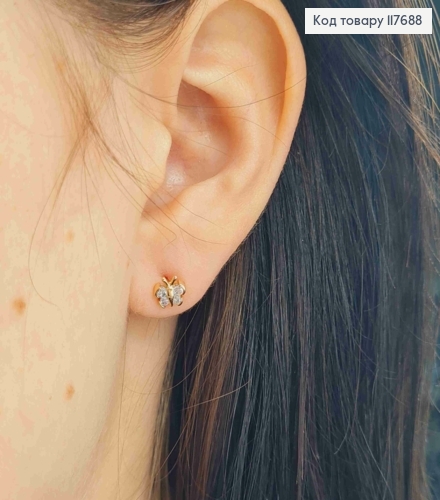 Серьги гвозди "Бабочки" с камешками, 0,6*0,6см, XUPING 18K 117688 фото 2