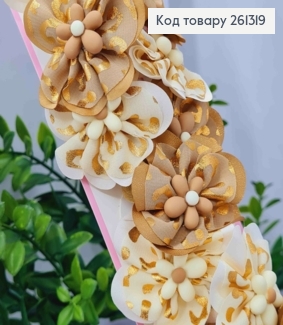 Набор резинок (20шт), Цветочки с блеском, Бежевый цвет, резинка 3см, цветок 5,5см 261319 фото