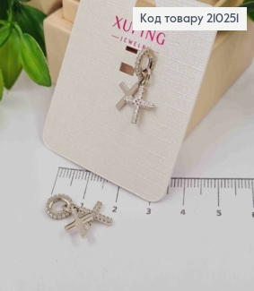 Два крестика родованные на овальной подвеске украшены Блестящими камешками, 2*0,8см, Xuping 210251 фото