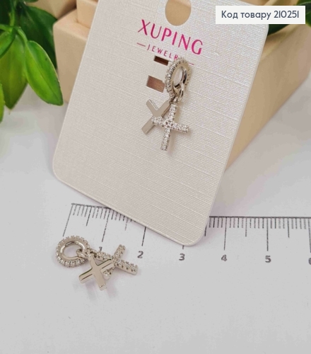 Два крестика родованные на овальной подвеске украшены Блестящими камешками, 2*0,8см, Xuping 210251 фото 1