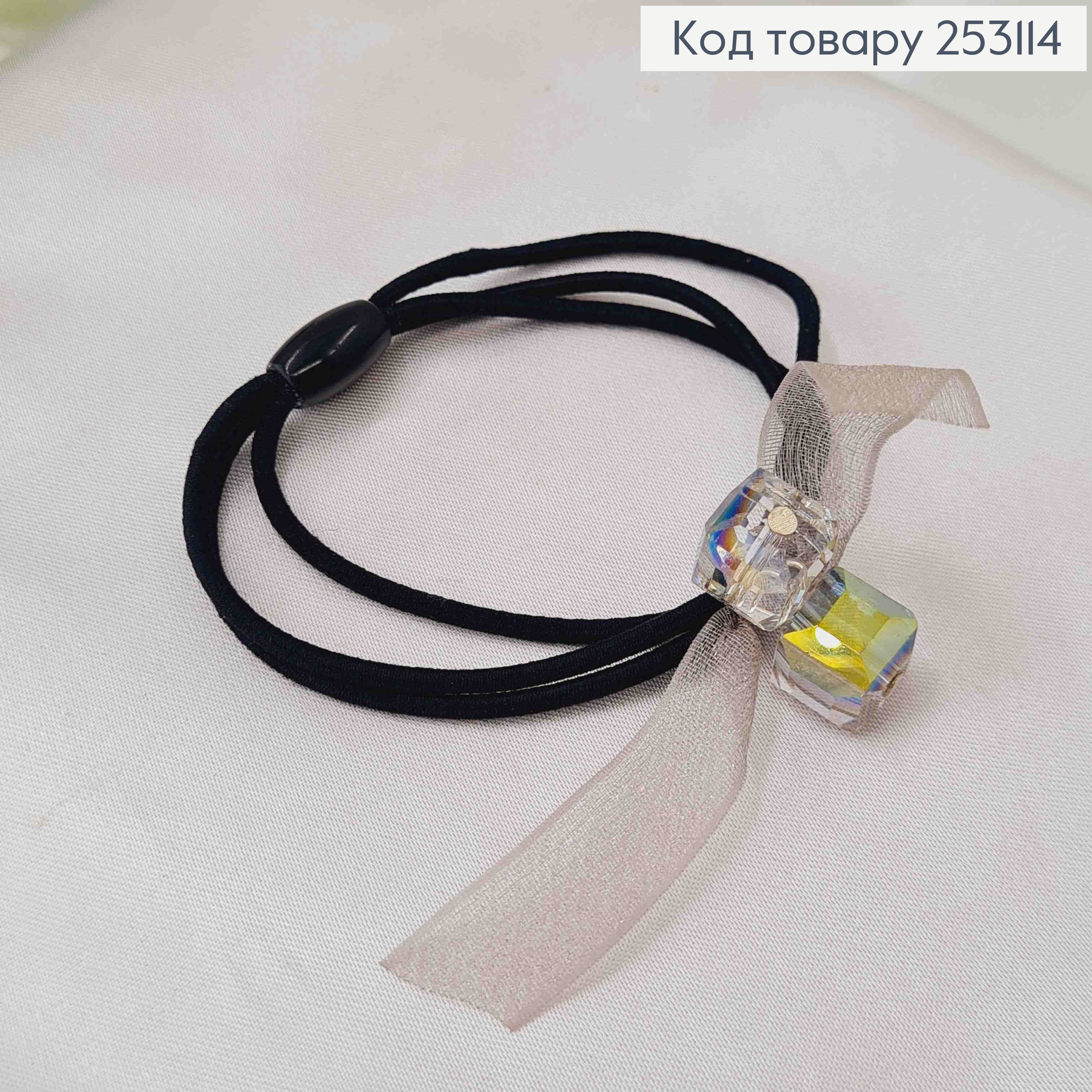 Резинка потрійна з двома квадратними кристаликами, та лентою кольори в асортименті. 253114 фото 3
