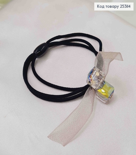 Резинка тройная с двумя квадратными кристалликами и цветной лентой в ассортименте. 253114 фото 3