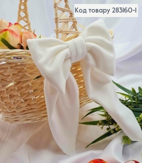 Повязка для корзины велюровая Бантик Белого цвета на завязках, 14*8см, ручная работа, Украина. 283160-1 фото